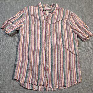 Johnnie O Hangin Out Shirt Size Medium Striped Linen Short Sleeve Button Down